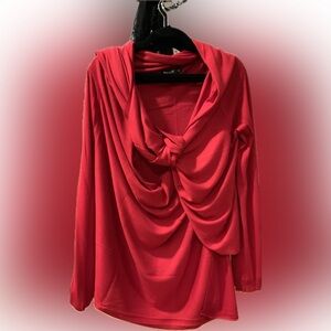 DKNY Vibrant Red Drape Blouse